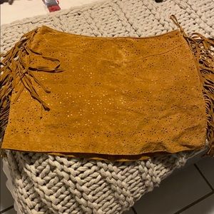 Suede fringe skirt